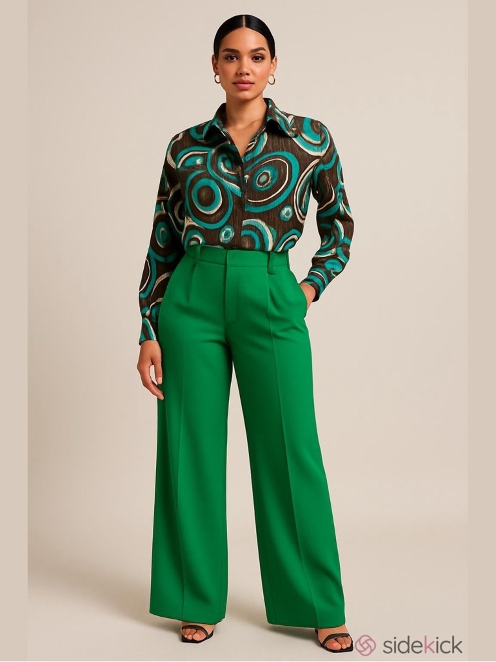 Women's SERENADE 1X Brown Teal Pleated Blouse